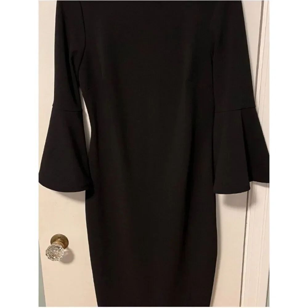 🛍️ Calvin Klein Black Bell-Sleeve Midi Dress Like New Size 8 - Picture 9 of 10